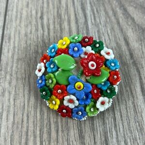 Vintage beaded colorful floral brooch pin Myriam Haskell style